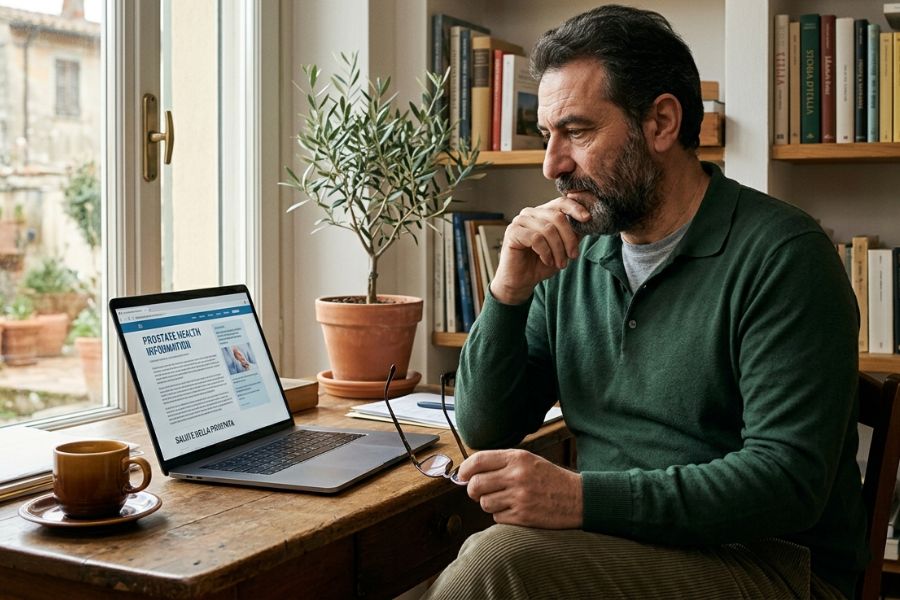 uomo che cerca soluzioni per problemi alla prostata