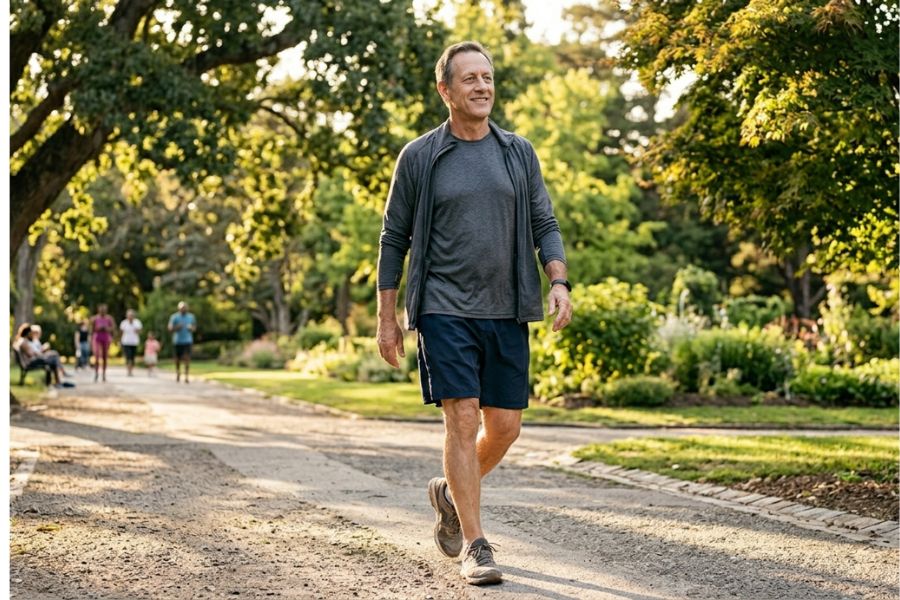 uomo che cammina all'aperto per migliorare la salute della prostata