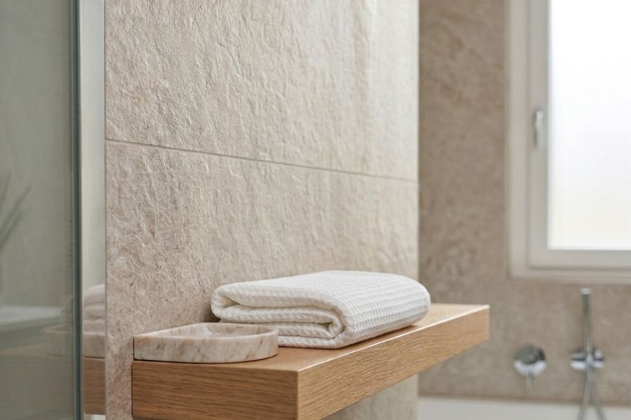 Asciugamano pulito piegato in bagno utilizzato per una corretta igiene intima maschile