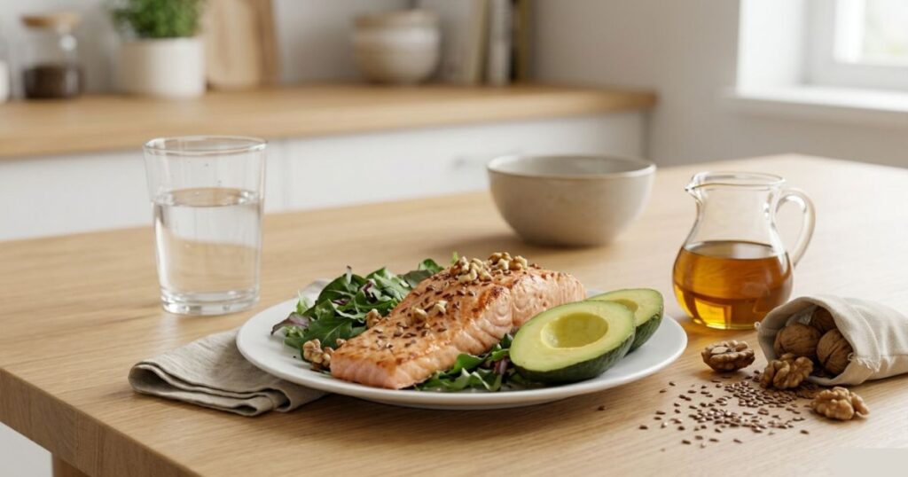 Alimenti ricchi di omega 3 come salmone, noci e semi utili per la salute del cuore