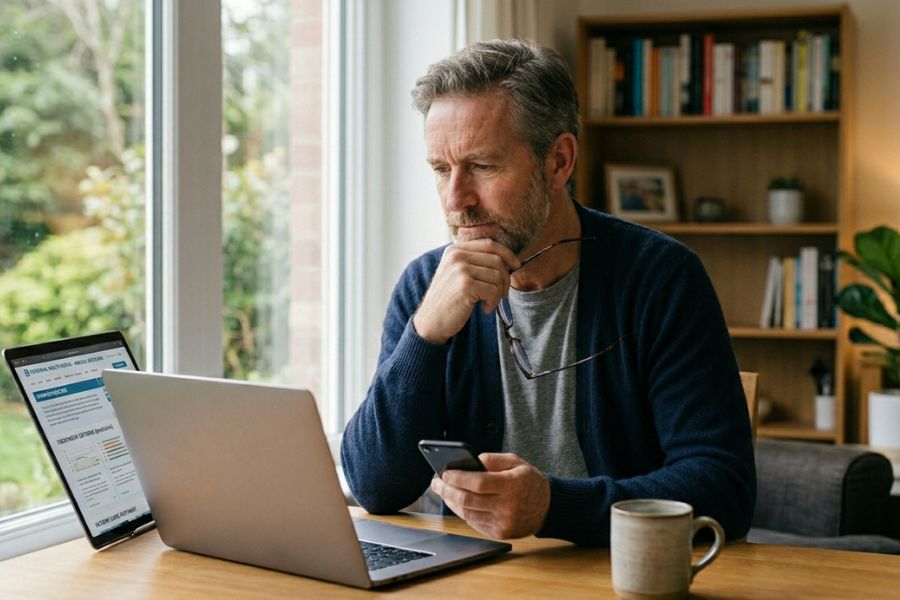 uomo adulto che cerca informazioni su rimedi naturali per la prostata