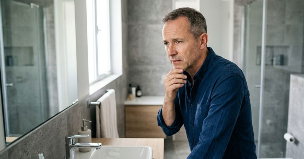 uomo con sintomi prostata in bagno