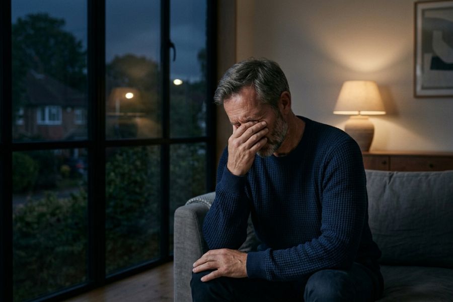 uomo adulto stanco con difficoltà nella vita intima